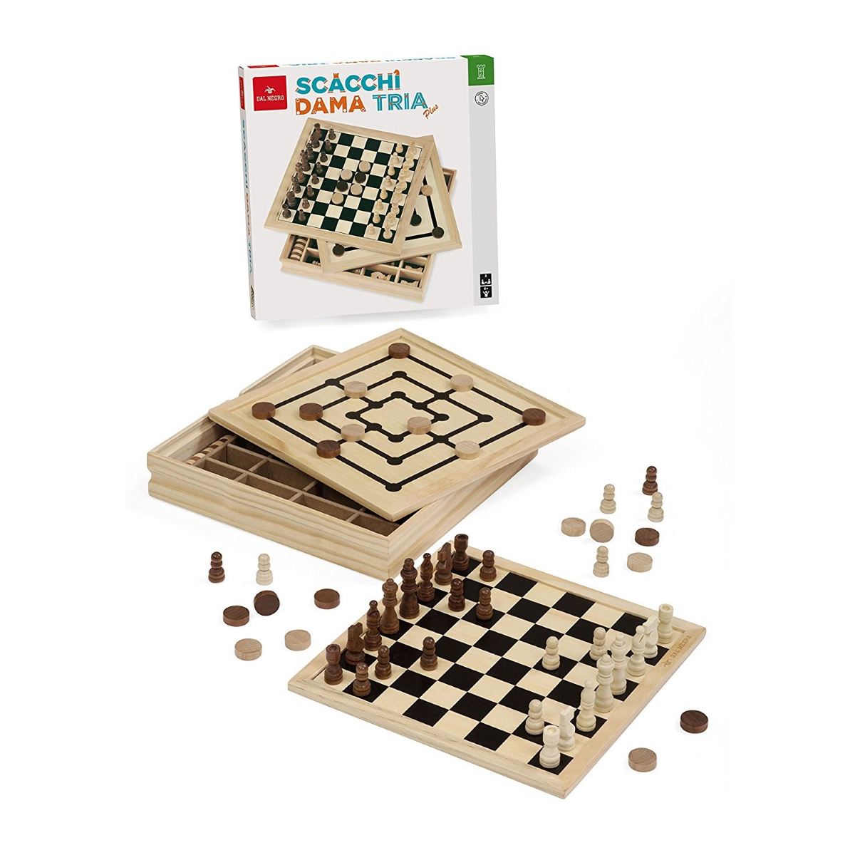 SCACCHI DAMA TRIA DAL NEGRO CM. 30 X 30 TOP IN LEGNO
