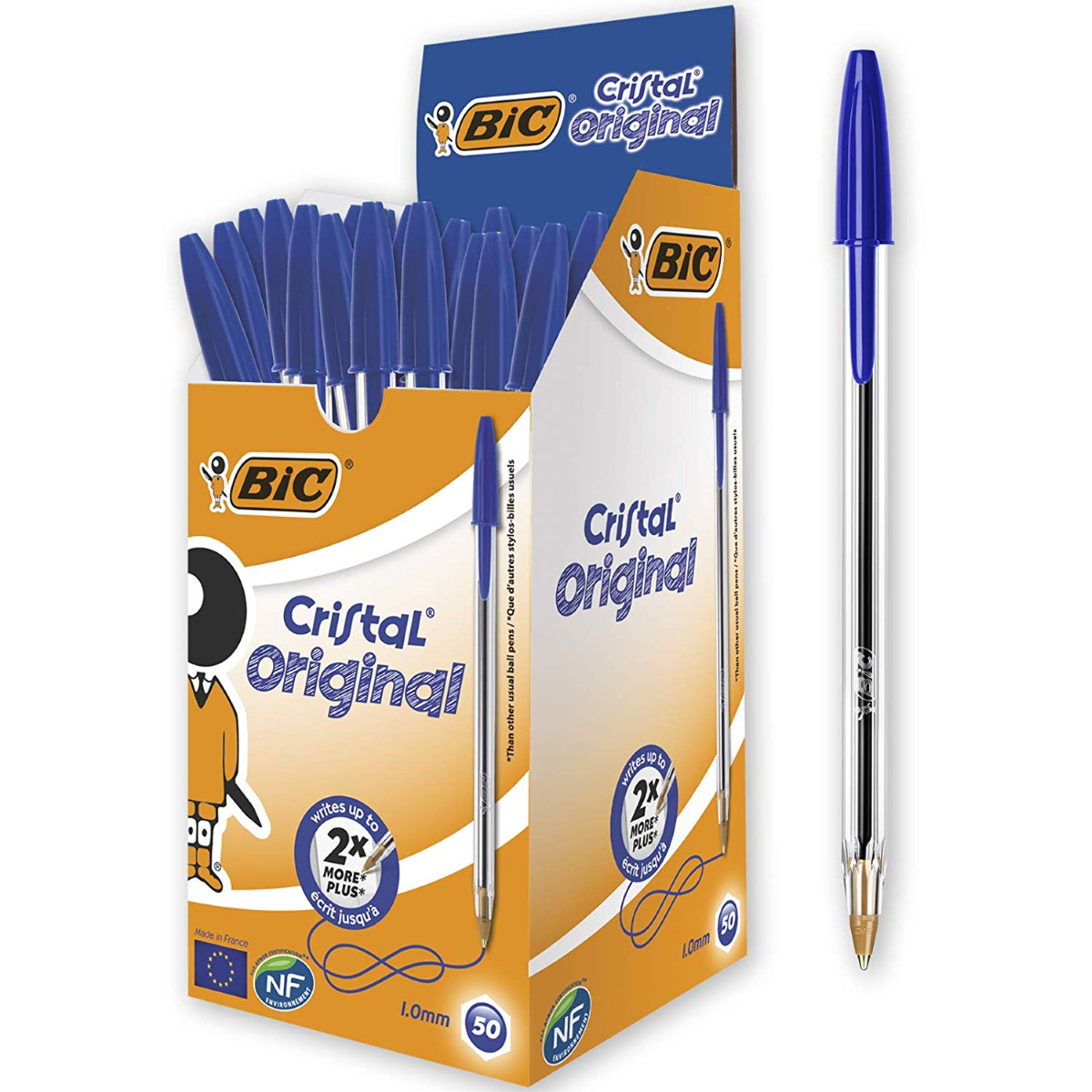 SET 50 PEZZI PENNA BIC CRISTAL C/TAPPO BLU