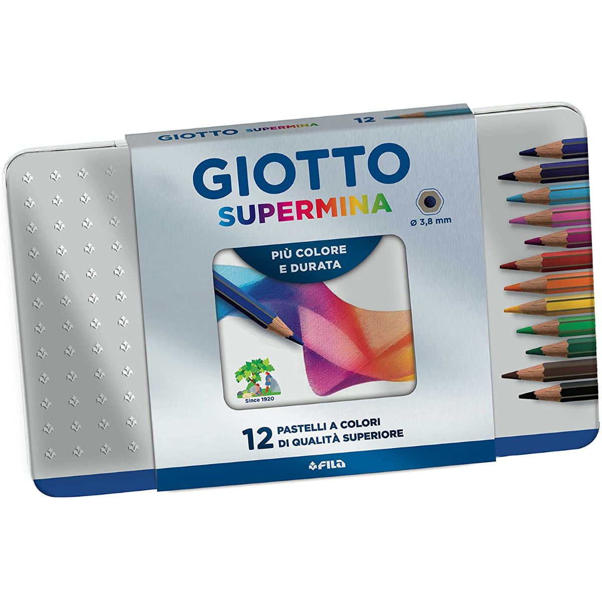 PASTELLI GIOTTO SUPERMINA IN SCATOLA METALLO 12 COLORI