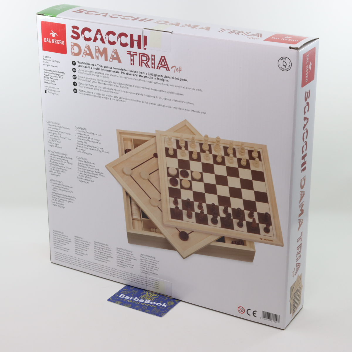 SCACCHI DAMA TRIA DAL NEGRO CM. 36 X 36 TOP IN LEGNO