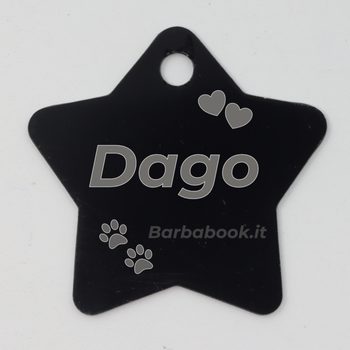 MEDAGLIETTA STELLA PER ANIMALI DOMESTICI NERA + ANELLO MM.25