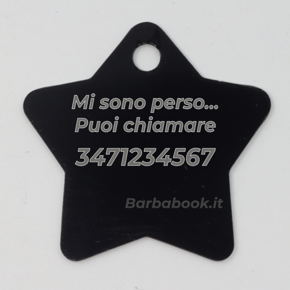 MEDAGLIETTA STELLA PER ANIMALI DOMESTICI NERA + ANELLO MM.25