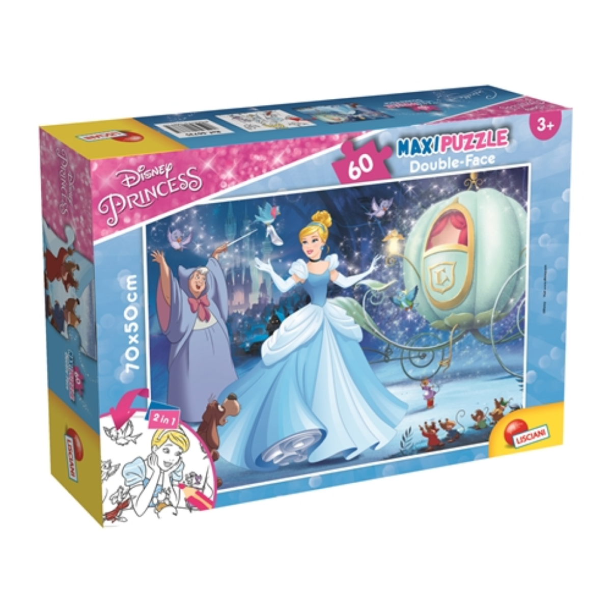 PUZZLE DISNEY PRINCESS DOUBLE FACE 60 PEZZI LISCIANI GIOCHI 3+ ANNI