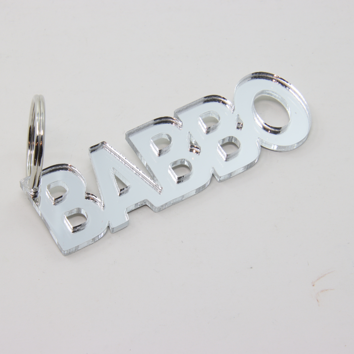PORTACHIAVI IN PLEXIGLASS SPECCHIATO ARGENTO MM. 80 X 20 BABBO