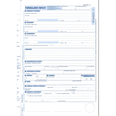 BLOCCO FORMULARI DI IDENTIFICAZIONE RIFIUTI TRASPORTATI DU16581030F 4 COPIE
