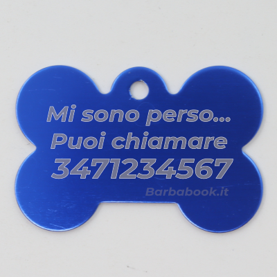 MEDAGLIETTA OSSO PER ANIMALI DOMESTICI BLU + ANELLO MM.25