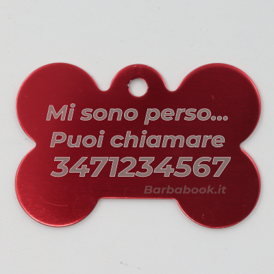 MEDAGLIETTA OSSO PER ANIMALI DOMESTICI ROSSA + ANELLO MM.25