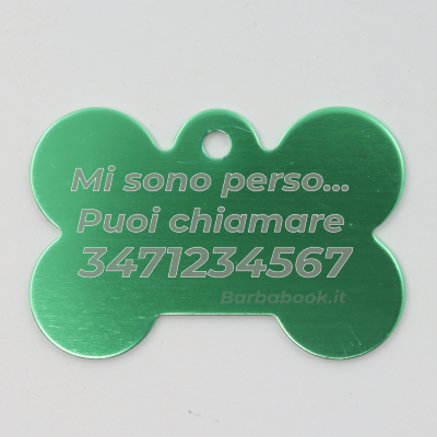 MEDAGLIETTA OSSO PER ANIMALI DOMESTICI VERDE + ANELLO MM.25