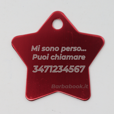 MEDAGLIETTA STELLA PER ANIMALI DOMESTICI ROSSA + ANELLO MM.25