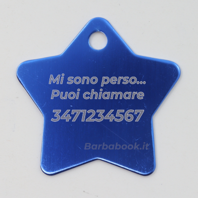 MEDAGLIETTA STELLA PER ANIMALI DOMESTICI BLU + ANELLO MM.25