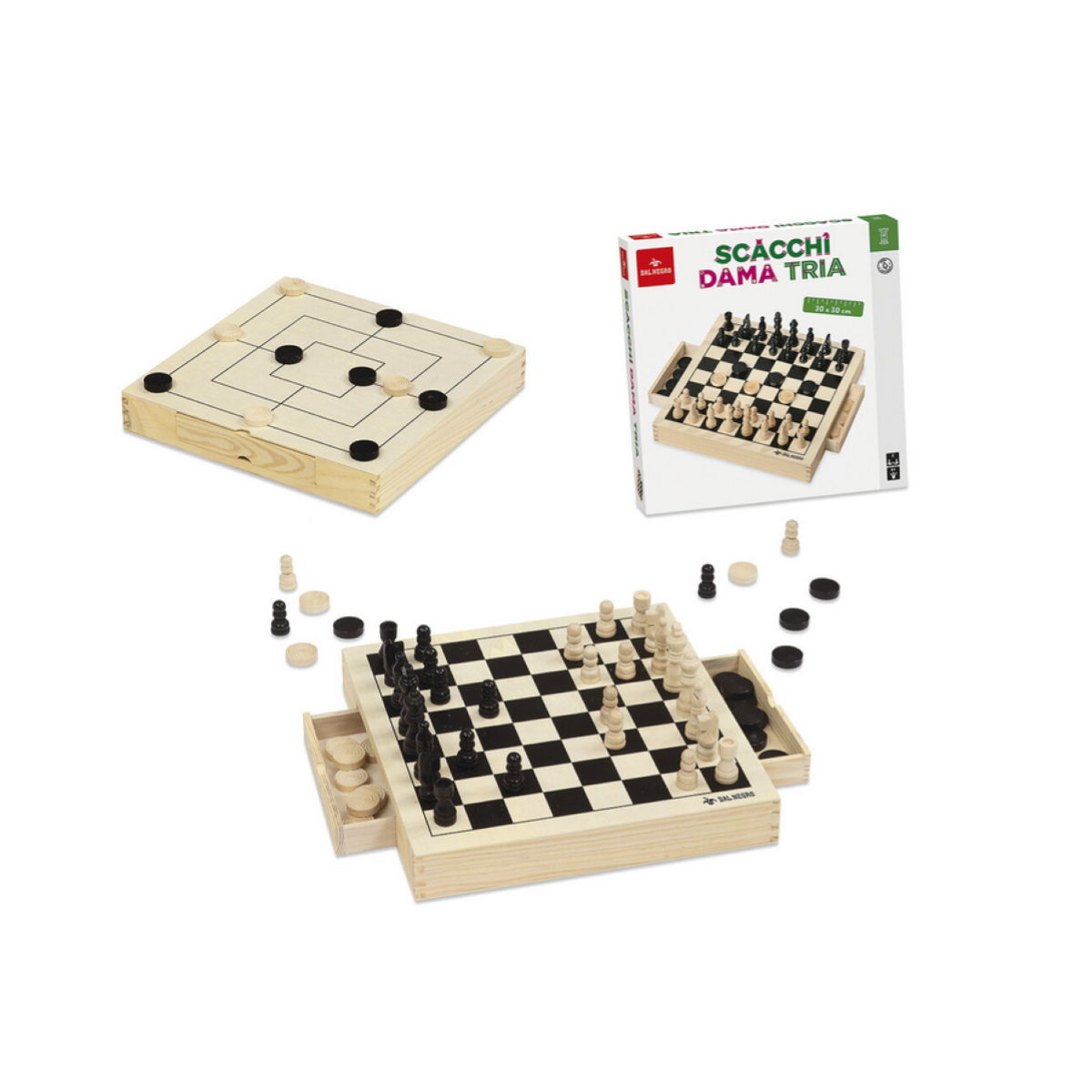 SCACCHI DAMA TRIA DAL NEGRO CM. 30 X 30 IN LEGNO