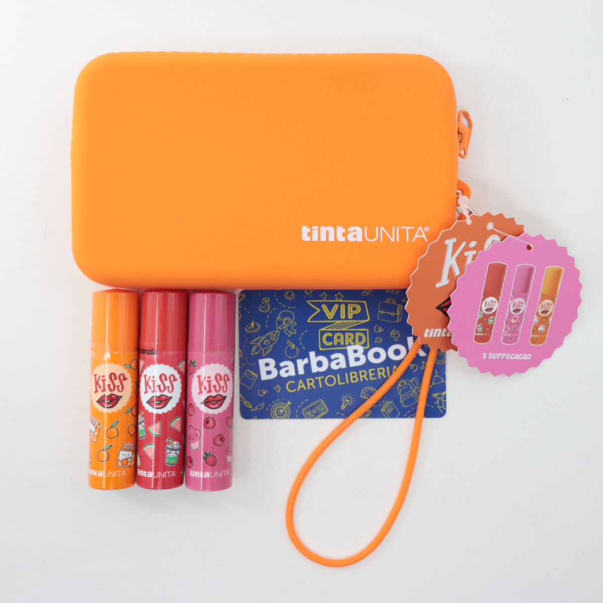 SET BAULETTO IN SILICONE + 3 BURROCACAO TINTA UNITA KISS ARANCIONE