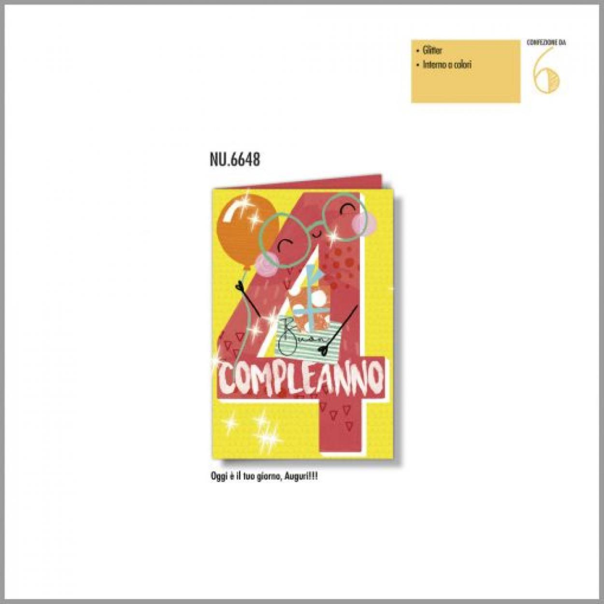 BIGLIETTO AUGURI COMPLEANNO 4 ANNI CON BUSTA NU.6648