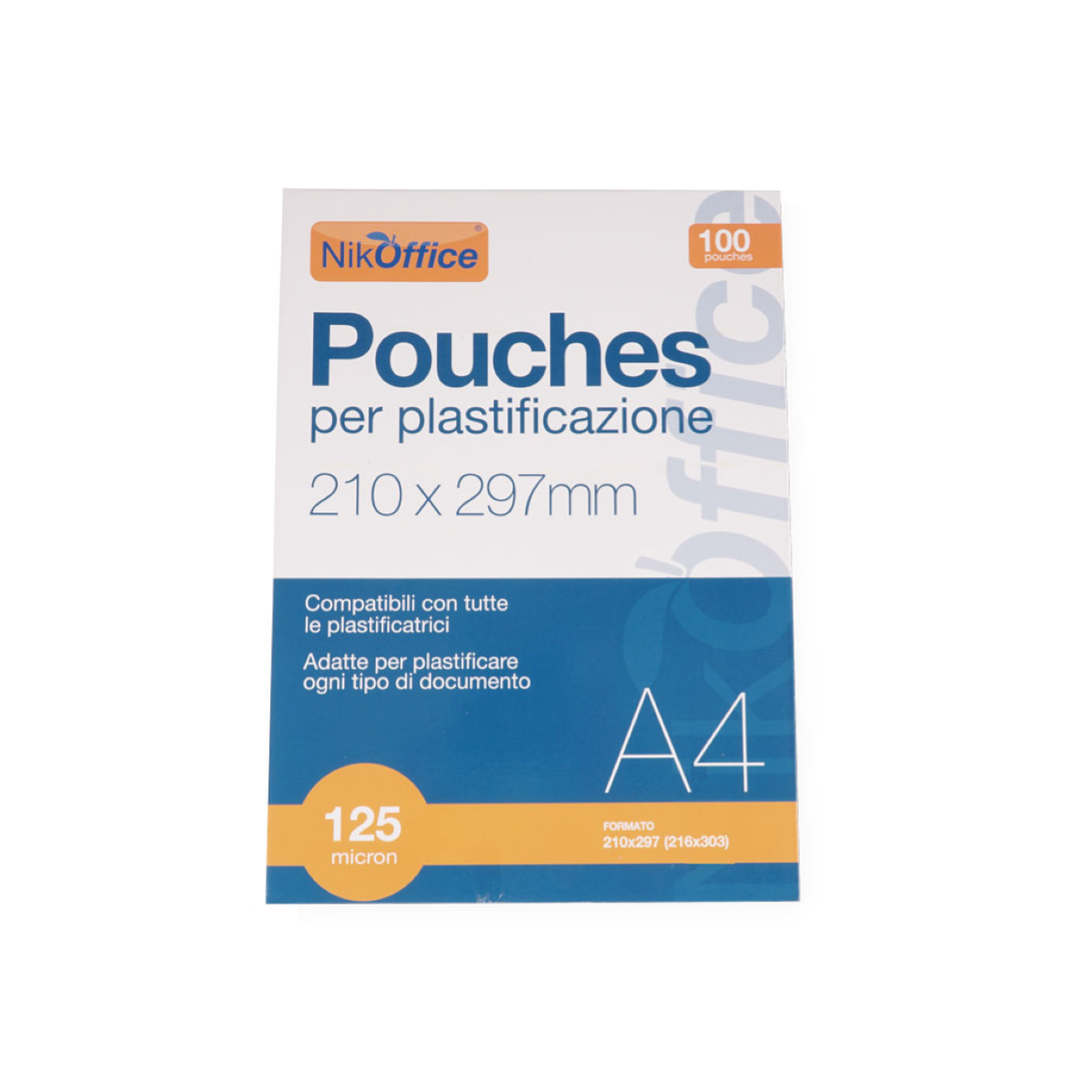 SET 100 PEZZI POUCHES A4 125 MICRON PER PLASTIFICAZIONE NIKOFFICE