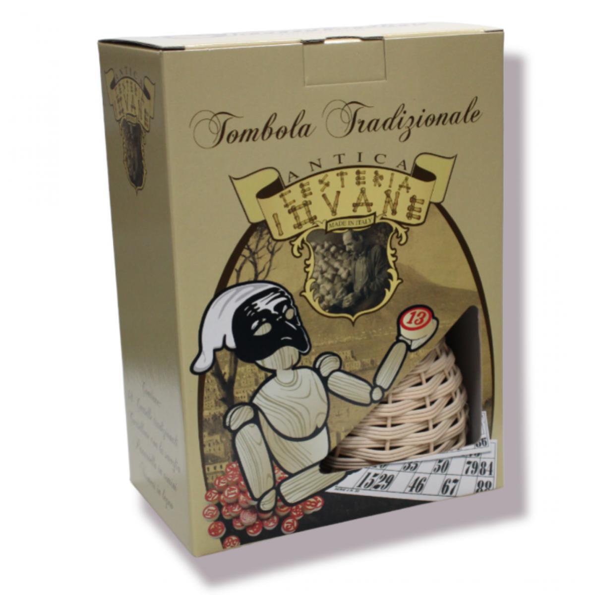 GRANDE TOMBOLA NAPOLETANA 48 CARTELLE CESTINO IN VIMINI