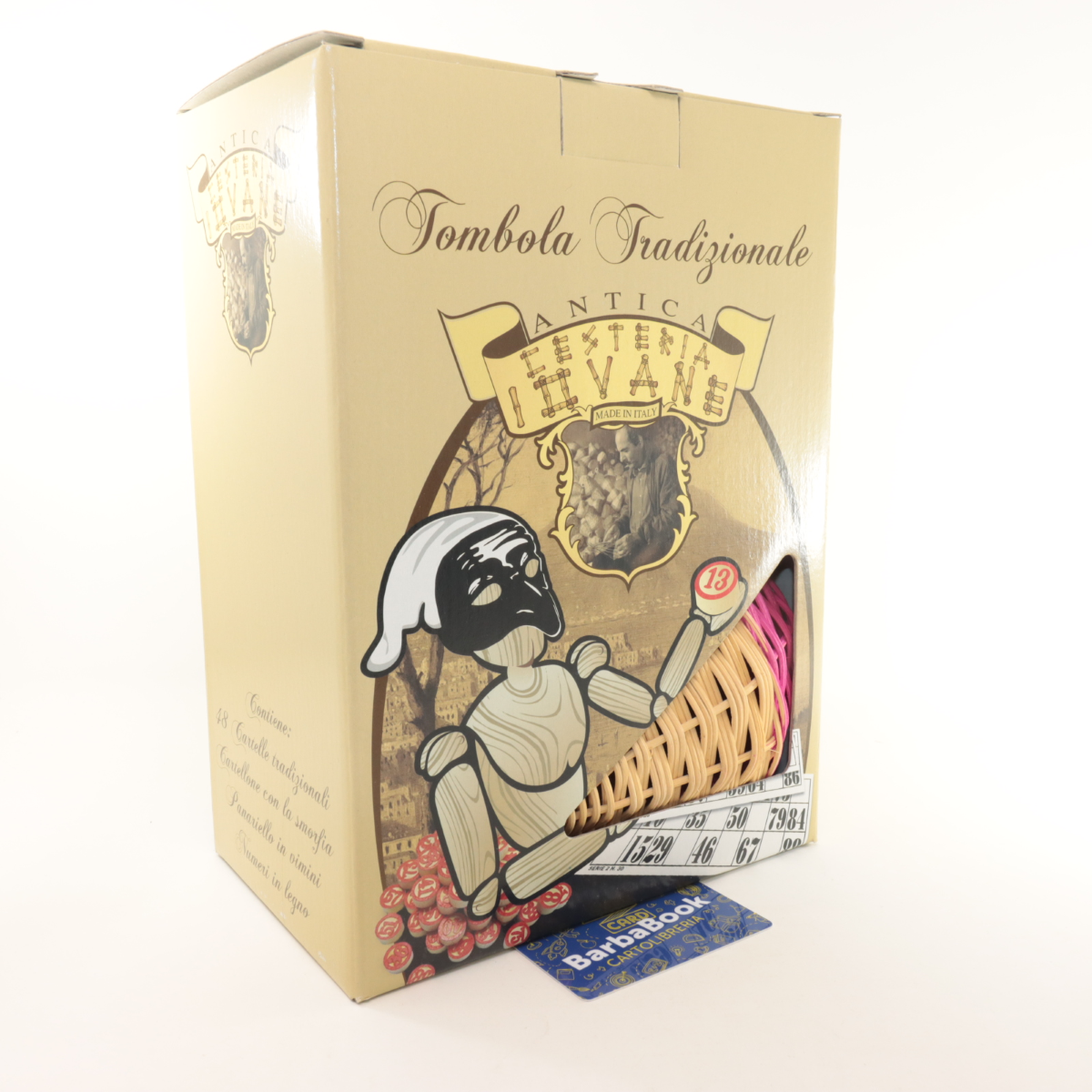 GRANDE TOMBOLA NAPOLETANA 48 CARTELLE CESTINO IN VIMINI