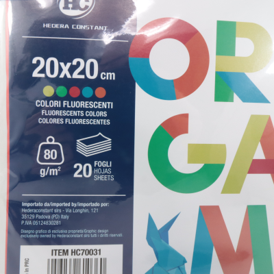 SET 20 FOGLI CARTA PER ORIGAMI GR.80 ART.HC70031 COLORI FLUORESCENTI