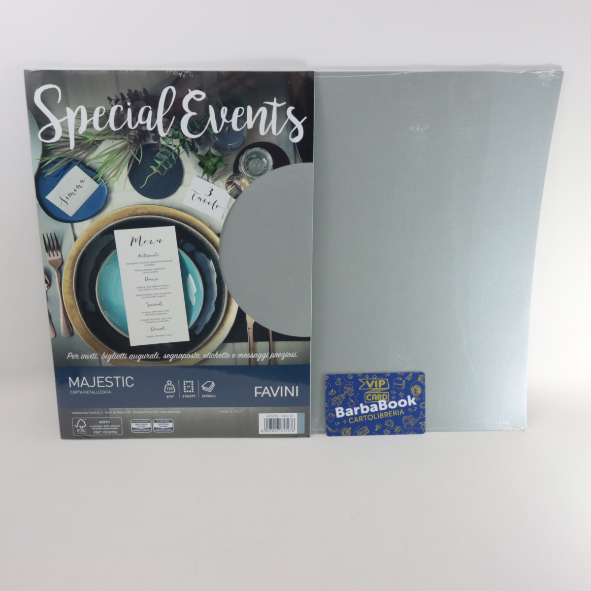 SET 20 PEZZI FOGLIO CARTA A4 SPECIAL EVENTS ARGENTO 03 GR.120 A69U154