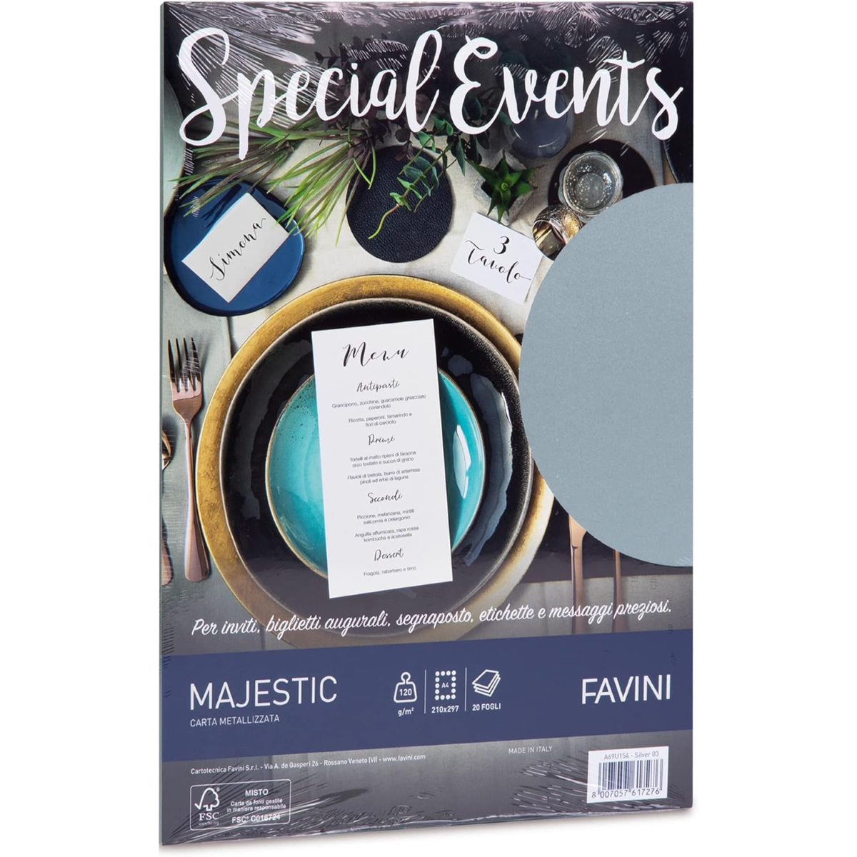 SET 20 PEZZI FOGLIO CARTA A4 SPECIAL EVENTS ARGENTO 03 GR.120 A69U154