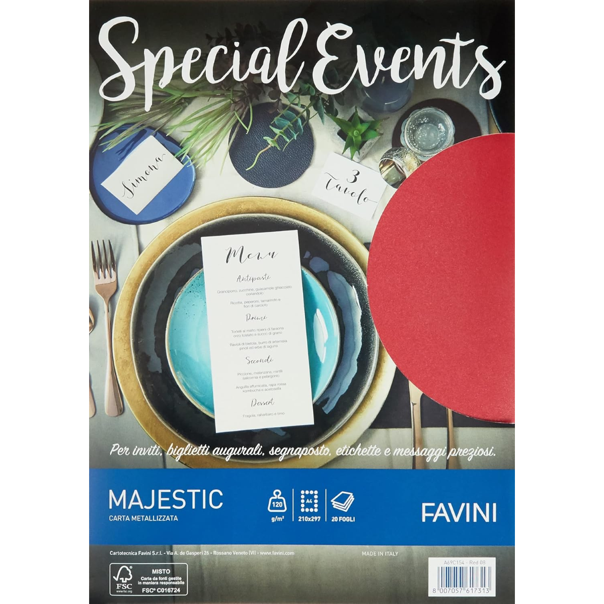SET 20 PEZZI FOGLIO CARTA A4 SPECIAL EVENTS ROSSO 08 GR.120 A69C154