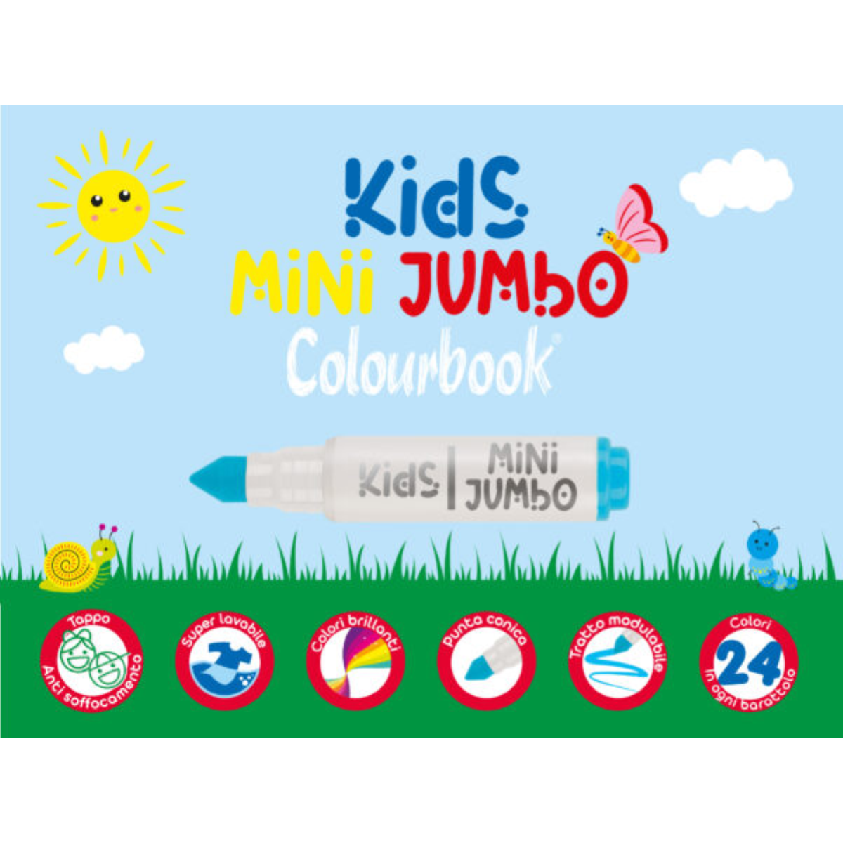 SET 24 MINI PENNARELLI PUNTA CONICA KIDS MINI JUMBO COLOURBOOK ART. COL23645