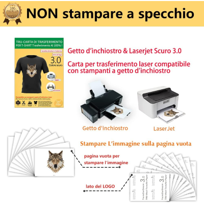 FOGLIO A4 CARTA DI TRASFERIMENTO PER T-SHIRT SCURE