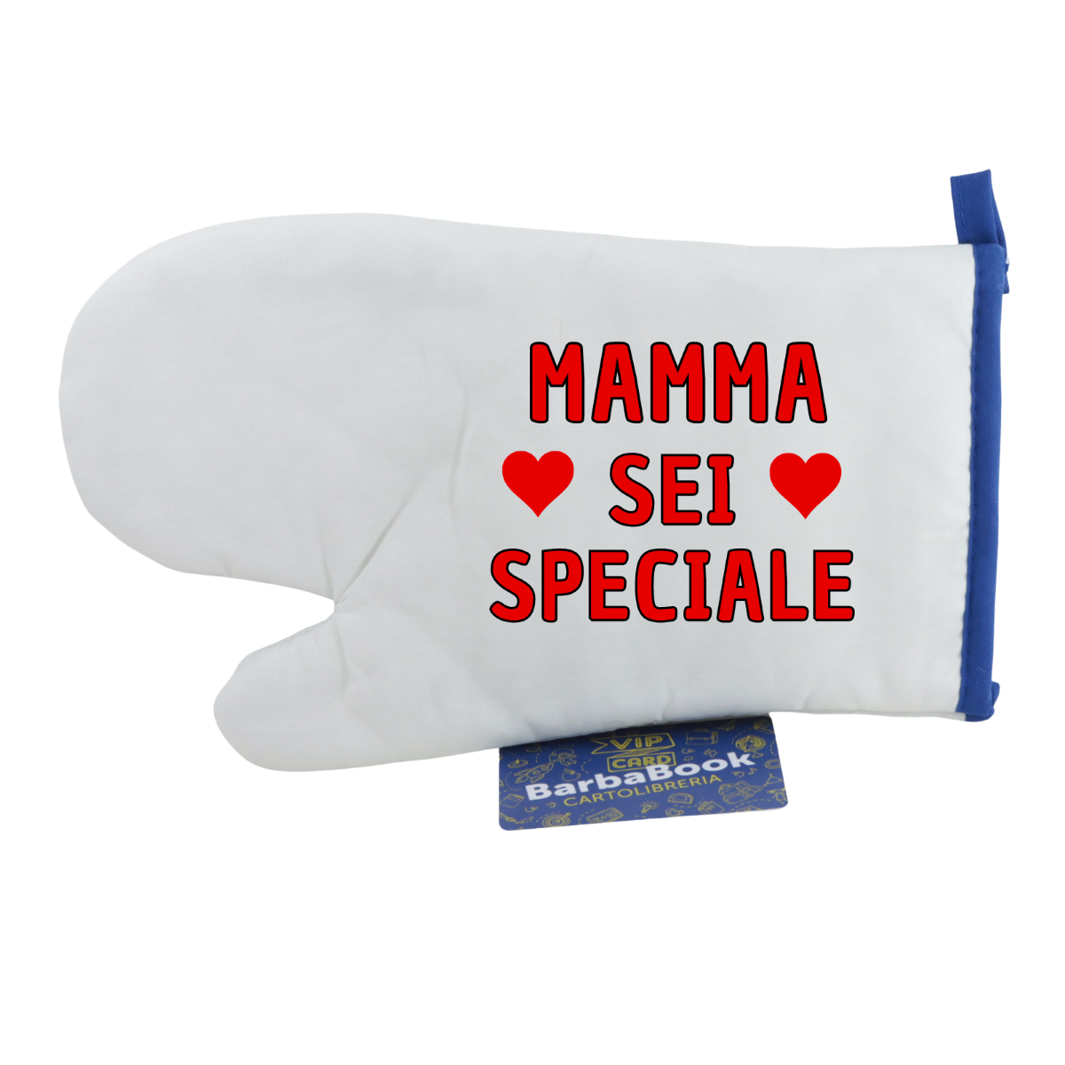 GUANTO CUCINA ROGER MAMMA SEI SPECIALE BIANCO BORDO BLU