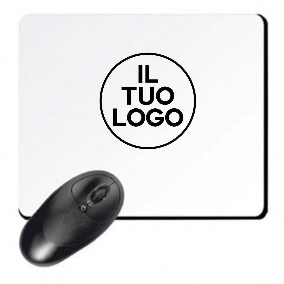 TAPPETINO MOUSE BIANCO GOMMA NERA ART. MA14 PERSONALIZZATO