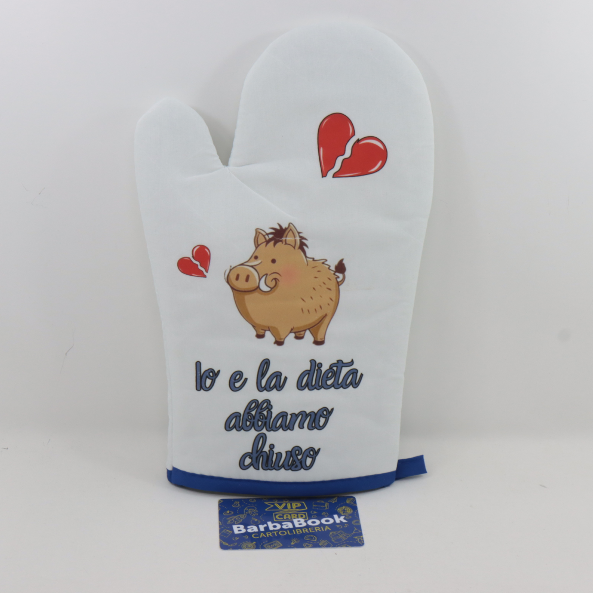 GUANTO CUCINA ROGER IO E LA DIETA ABBIAMO CHIUSO BIANCO BORDO BLU
