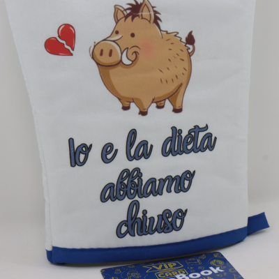 GUANTO CUCINA ROGER IO E LA DIETA ABBIAMO CHIUSO BIANCO BORDO BLU
