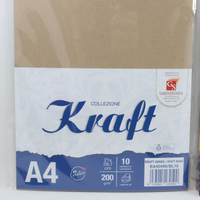 SET 10 PEZZI FOGLIO CARTA A4 KRAFT AVANA GS CARTOTECNICA GR.200 ART. EA40490/BL10