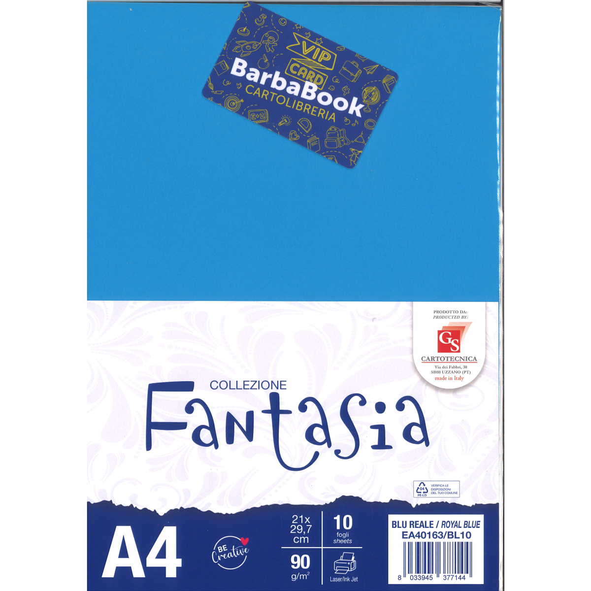 SET 10 PEZZI FOGLIO CARTA A4 BLU REALE GS CARTOTECNICA GR.90 ART. EA40163/BL10