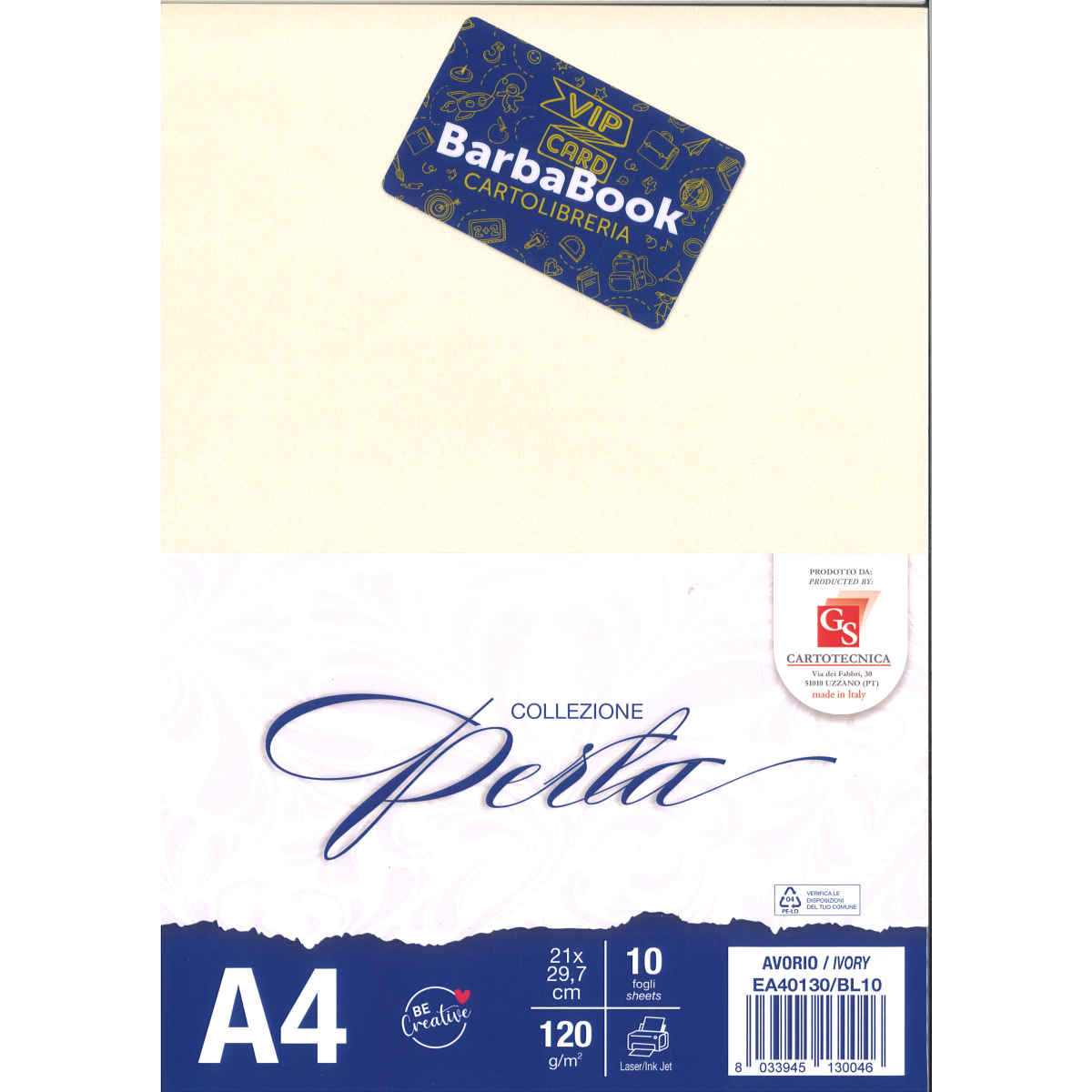 SET DA 10 PEZZI FOGLIO CARTA PERLATA A4 AVORIO GS CARTOTECNICA GR.120 ART. EA40130/BL10