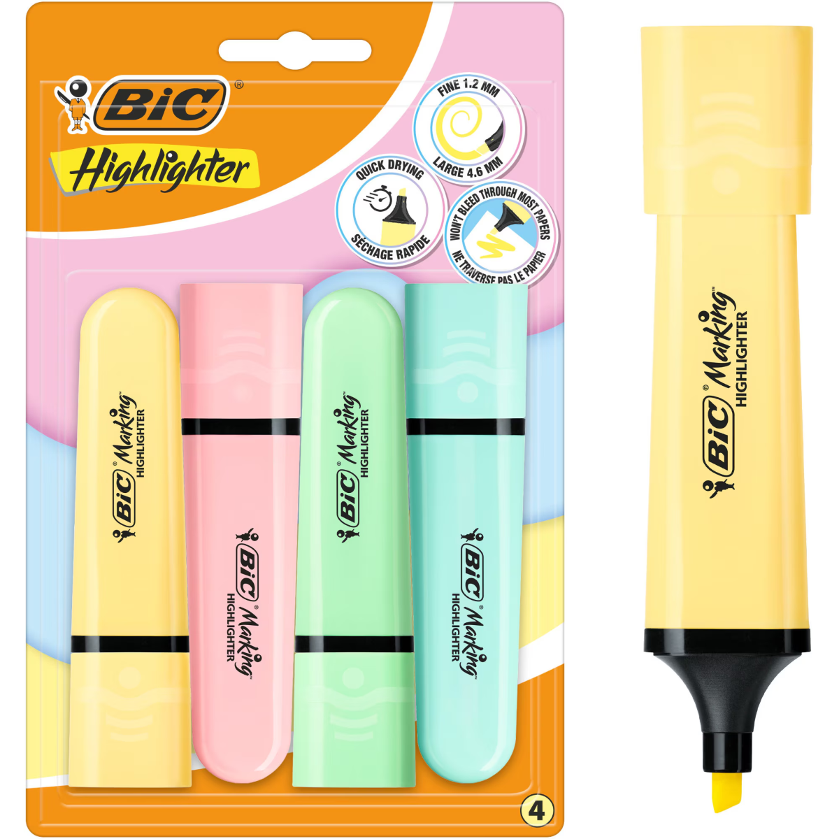SET 4 EVIDENZIATORI BIC HIGHLIGHTER PASTEL