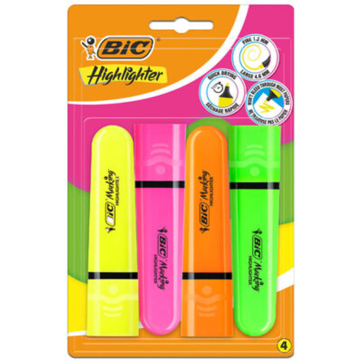 SET 4 EVIDENZIATORI BIC HIGHLIGHTER NEON