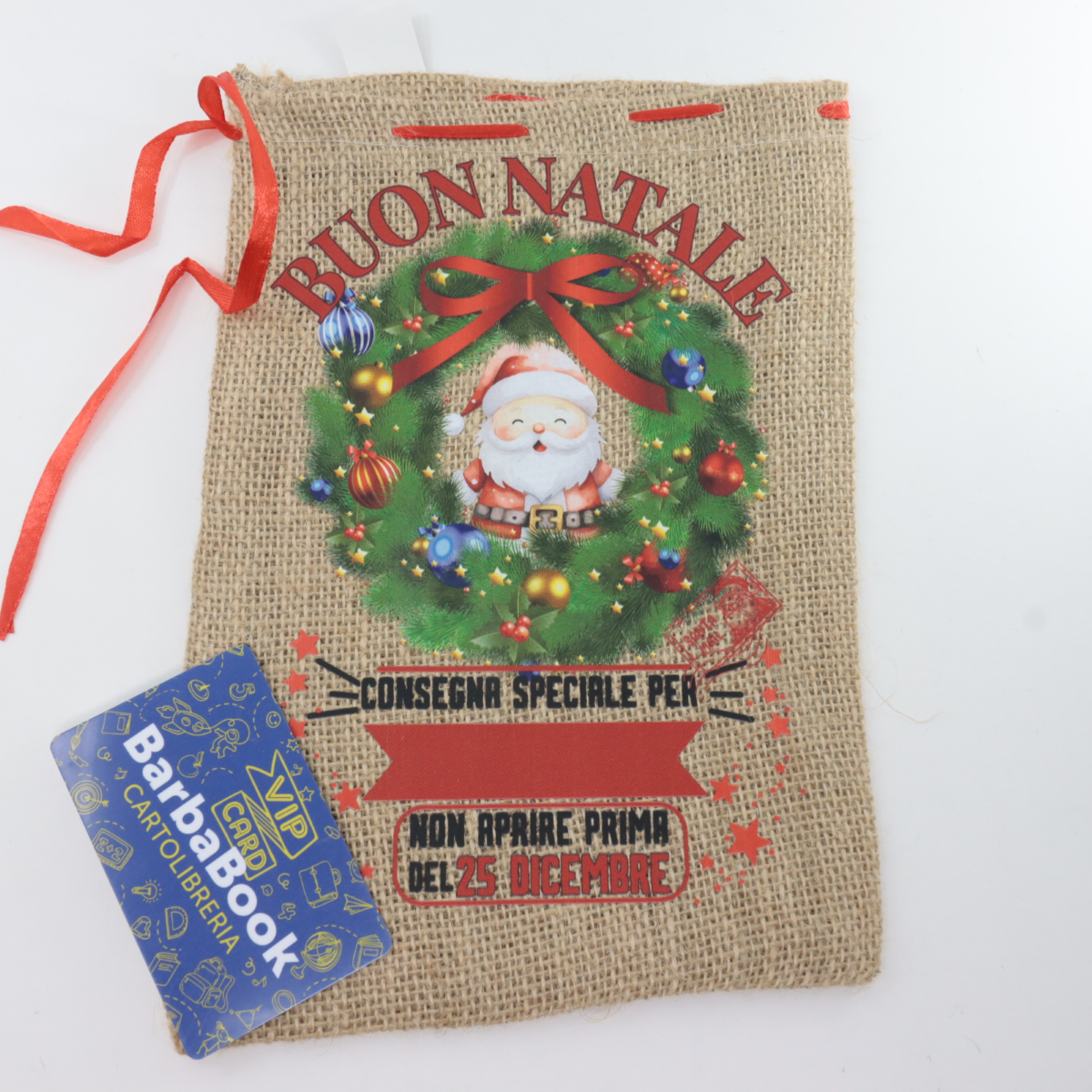 SACCHETTO JUTA CM. 18 X 25 ART.740-27 CONSEGNA SPECIALE DI BABBO NATALE