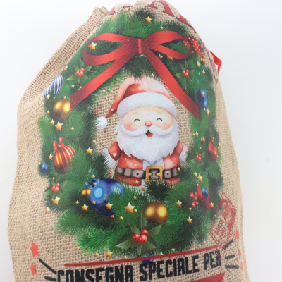 SACCHETTO JUTA CM. 18 X 25 ART.740-27 CONSEGNA SPECIALE DI BABBO NATALE
