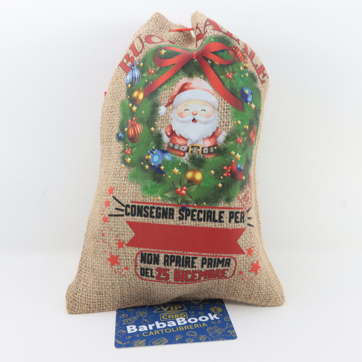 SACCHETTO JUTA CM. 18 X 25 ART.740-27 CONSEGNA SPECIALE DI BABBO NATALE