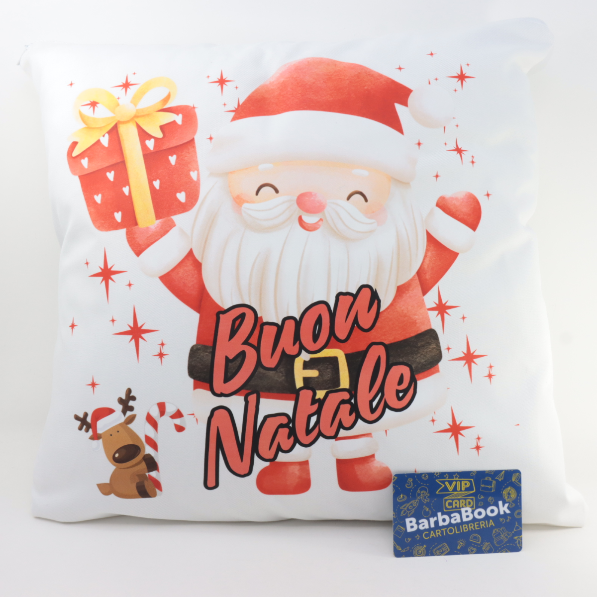 CUSCINO CM. 40 X 40 IN COTONE BIANCO BUON NATALE