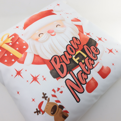 CUSCINO CM. 40 X 40 IN COTONE BIANCO BUON NATALE