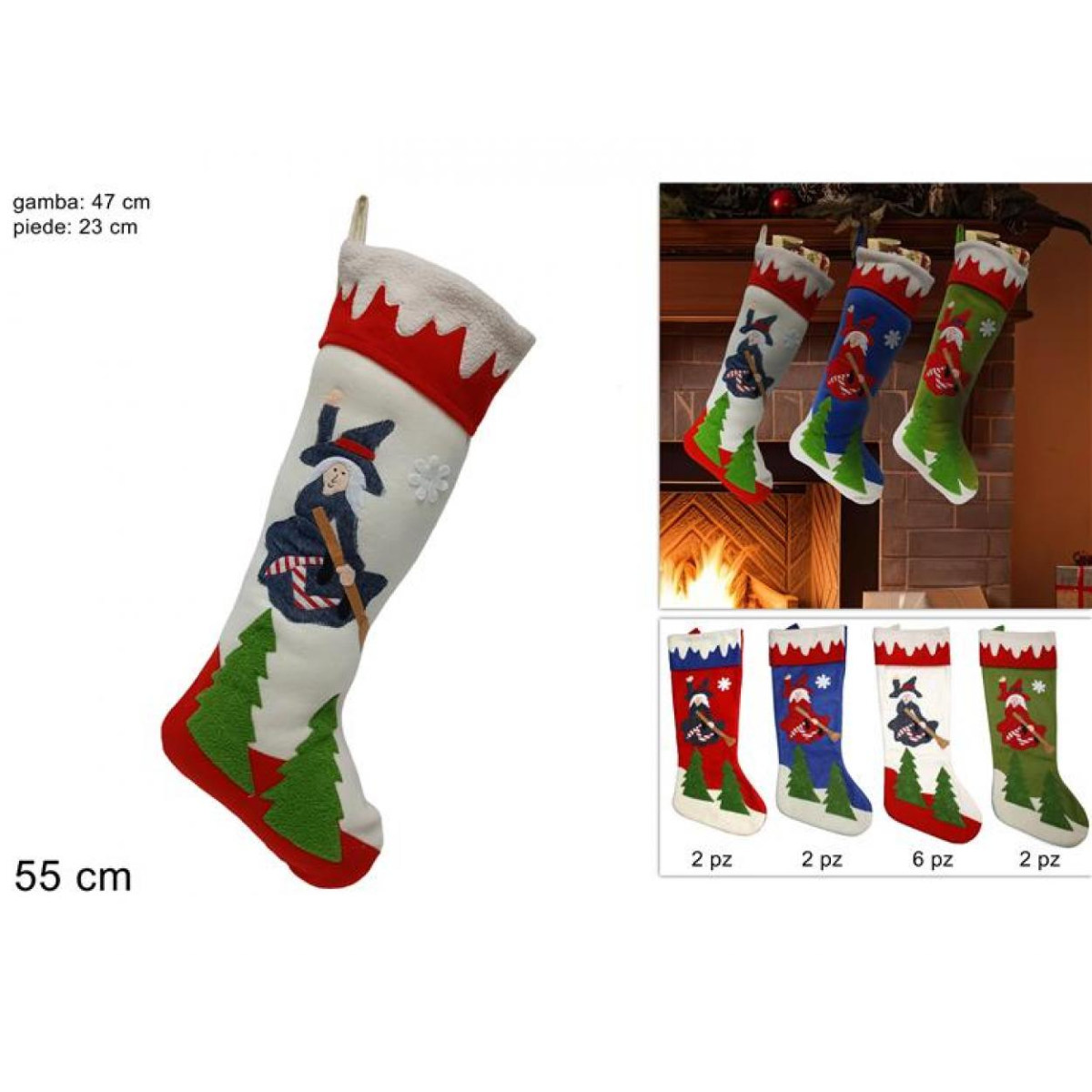 CALZA BEFANA CM. 55 X 23 TESSUTO ART. 364952