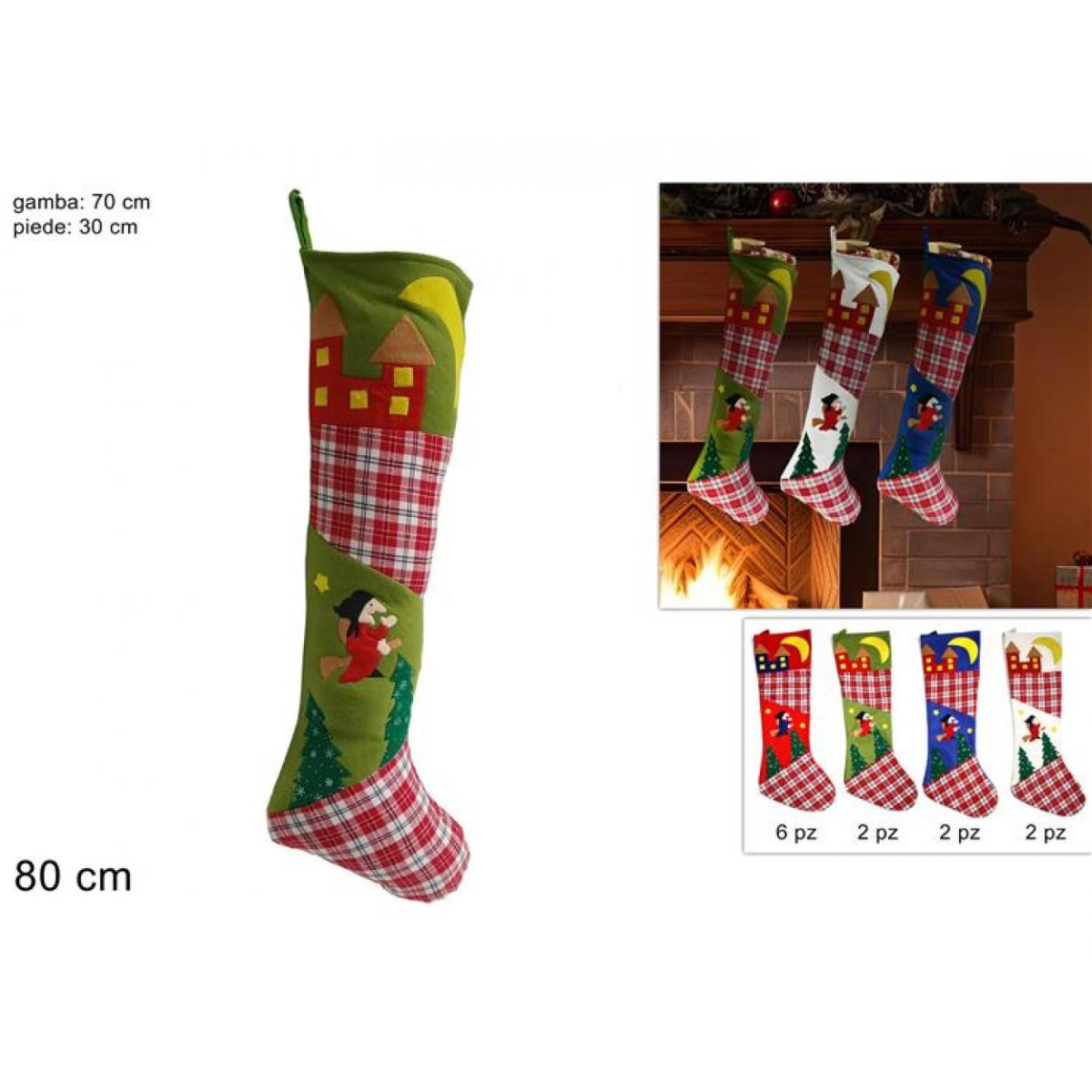 CALZA BEFANA CM. 80 X 30 TESSUTO ART. 365072