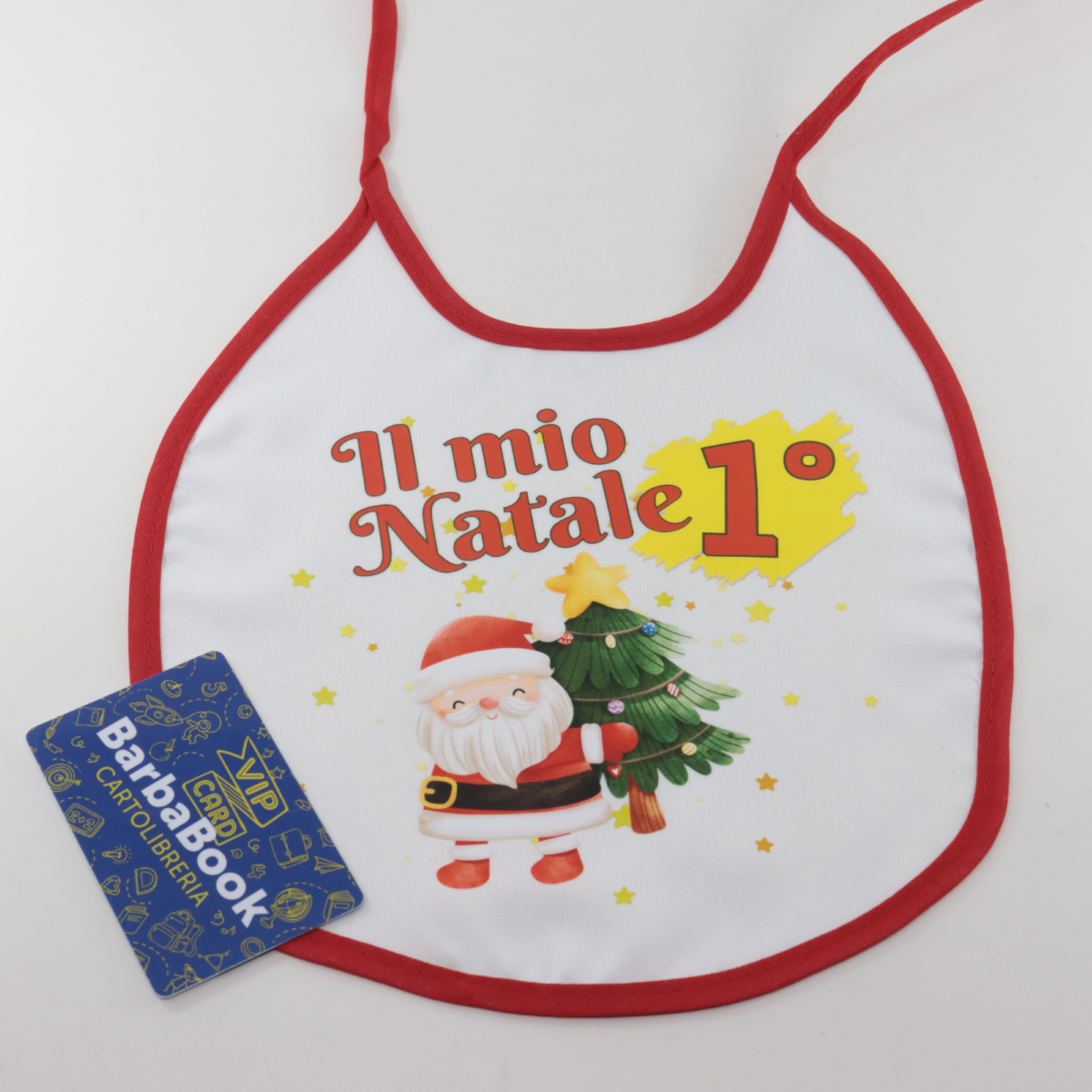BAVAGLINO BIMBO CON LACCETTI BORDO ROSSO IL MIO PRIMO NATALE VAR.1 ART. BAVEBIRO