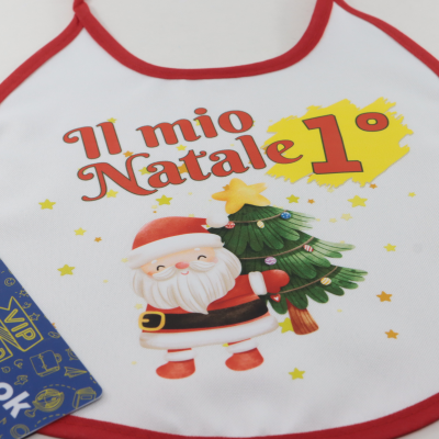 BAVAGLINO BIMBO CON LACCETTI BORDO ROSSO IL MIO PRIMO NATALE VAR.1 ART. BAVEBIRO