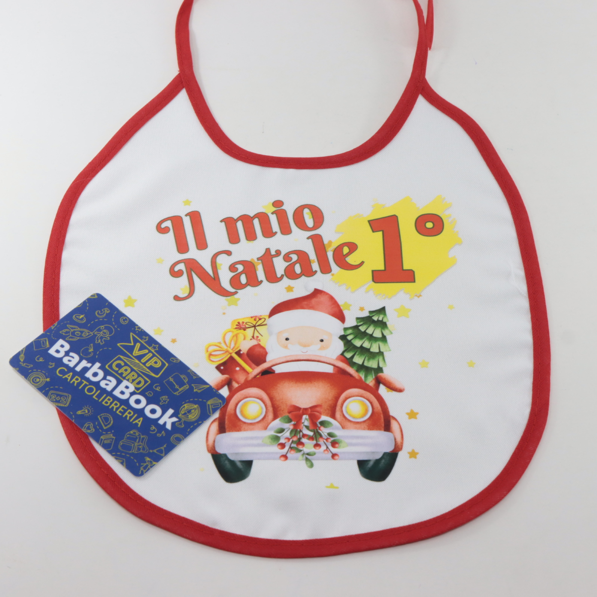 BAVAGLINO BIMBO CON LACCETTI BORDO ROSSO IL MIO PRIMO NATALE VAR.2 ART. BAVEBIRO