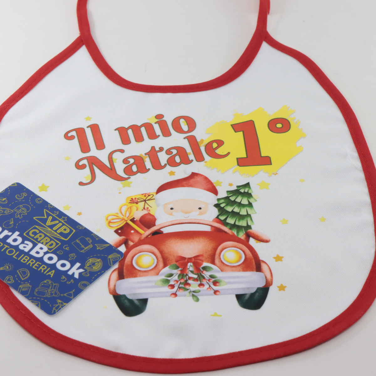 BAVAGLINO BIMBO CON LACCETTI BORDO ROSSO IL MIO PRIMO NATALE VAR.2 ART. BAVEBIRO