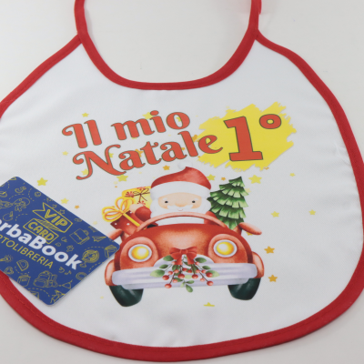 BAVAGLINO BIMBO CON LACCETTI BORDO ROSSO IL MIO PRIMO NATALE VAR.2 ART. BAVEBIRO