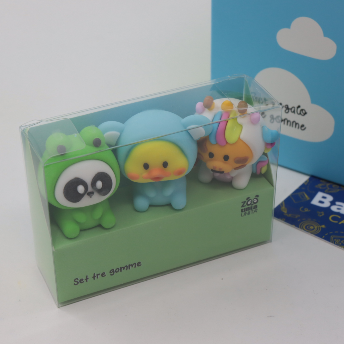 SET 3 PEZZI GOMMA TINTA UNITA ZOO ART. 61755