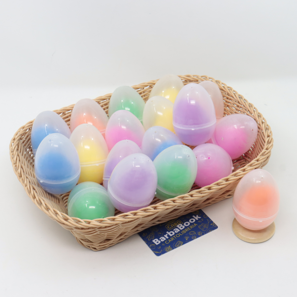 GUSCIO UOVO VUOTO H.7,5 + H6,5 IN PLASTICA SEMITRASPARENTE PORTASORPRESA DI PASQUA 