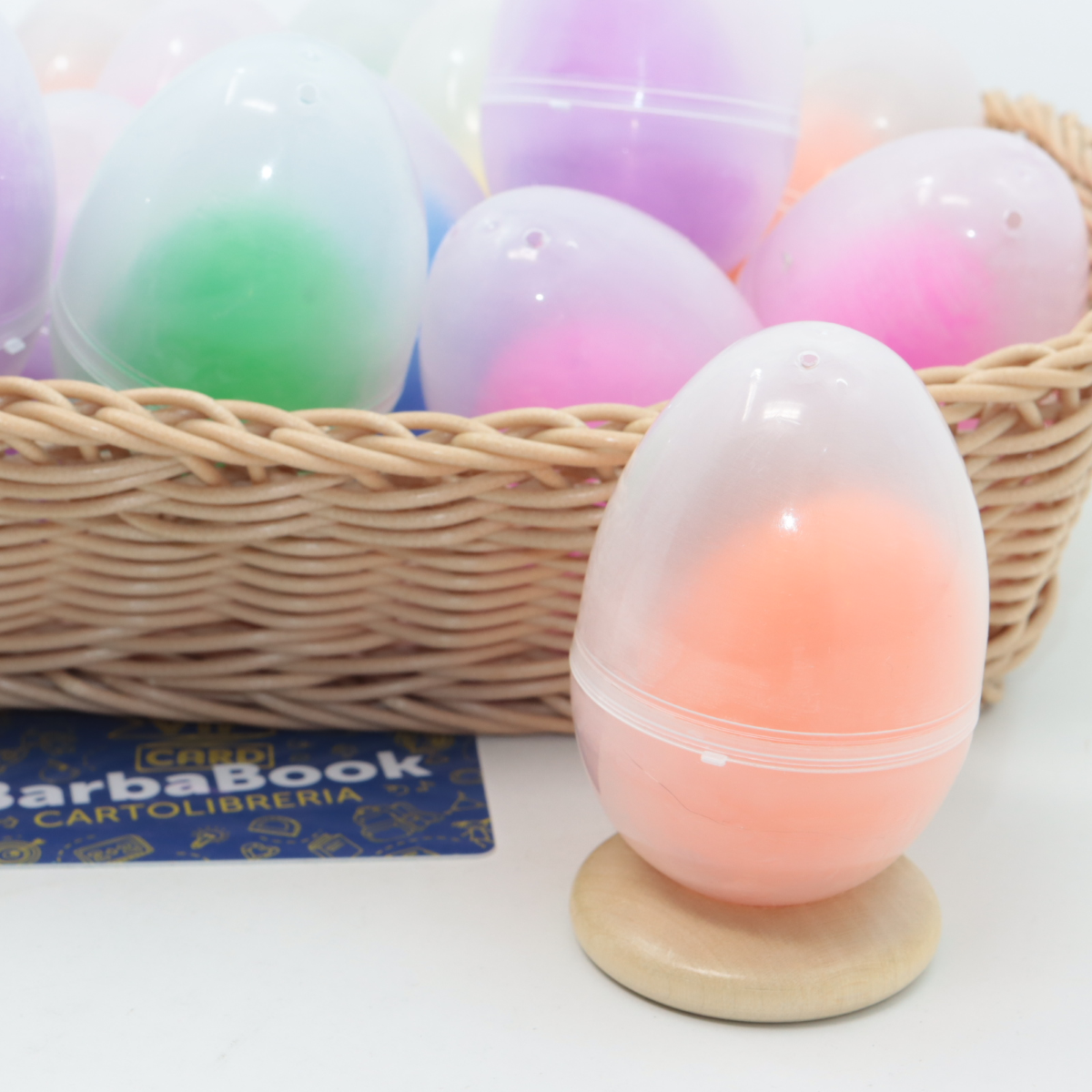 GUSCIO UOVO VUOTO H.7,5 + H6,5 IN PLASTICA SEMITRASPARENTE PORTASORPRESA DI PASQUA 